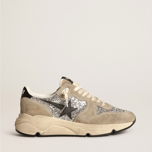Golden Goose Shoes - Golden Goose Beige and Silver Glitter Sneaker (running sole, size 39)